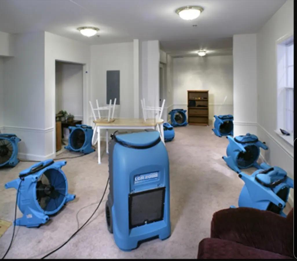 Air movers and dehumidifier setup for Water Extraction & Removal in Melrose